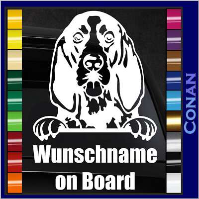 Waschbärhund Bluetick Coonhound Aufkleber mit Wunschname Bloodhound Auto Sticker