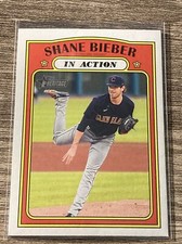 2021 Topps Heritage Base #48 Shane Bieber in Action Cleveland Indians