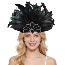 Women's Carnival Feather Headpiece Sequin Headdress Gjwts-yx-black