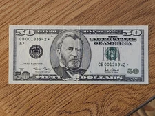 2001 $50 "STAR NOTE" NEW YORK DISTRICT CB00138942* RUN #1 ONLY 320K Printed