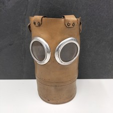 Antique WW1 Military Brown Leather Protective Face Equipment Red Painted Tin Rar