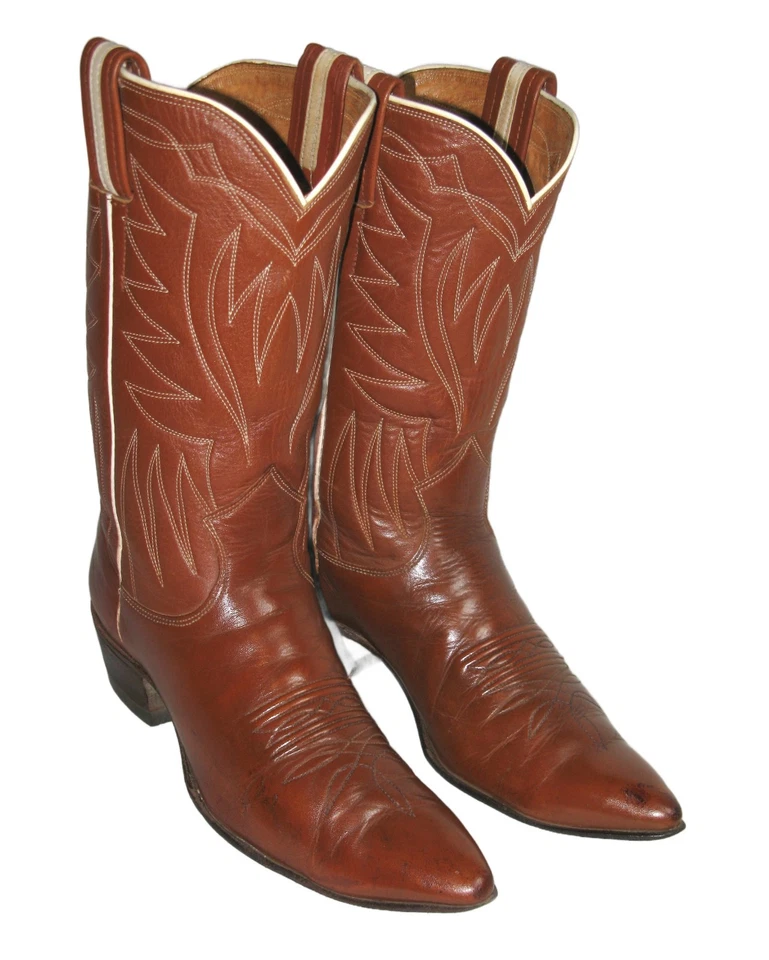 Botas caubói ocidentais marrons femininas vintage anos 70 Nocona tamanho 7 A biqueira pontiaguda feitas nos EUA - Imagem 3 de 4