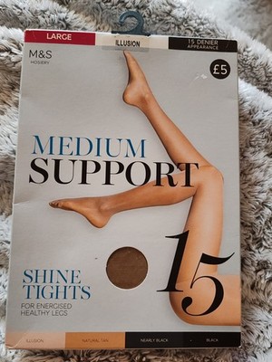M&S Medium Support Shine Tights 15 Denier Large. Illusion Tan Colour New Sealed