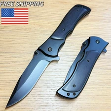 9" Luxury Black Wood Tactical Spring Assisted Folding Pocket Knife Blade Quality