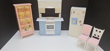 Vintage Barbie 1998 Kitchen Stove Oven Refrigerator China Cabinet And Chairs