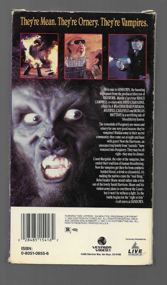 Sundown The Vampire in Retreat (VHS 1991) Vestron. VG+ Signed by David Carradine - Image 2 of 4