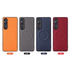 For Sony Xperia 1 V, Luxury Carbon Fiber Pattern Case Wireless Charge Back Cover