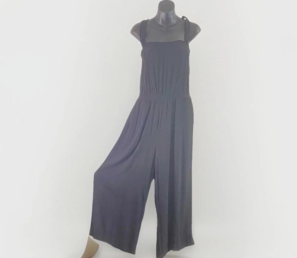 Madewell Women 14 Wide Leg Sleeveless Jumpsuit Overalls Black Crinkle FairyGoth - Image 2 of 4