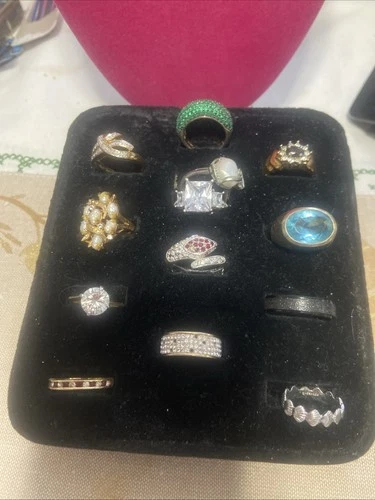 Vintage Lot of 13 Costume Jewelry Rings Mixed Sizes and Styles