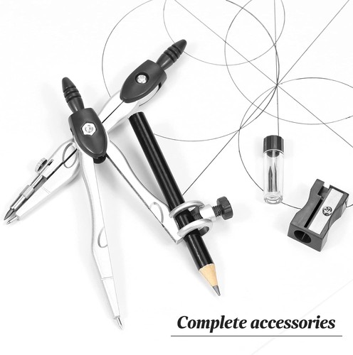 Math Geometry Kit 10-Piece Set with Box, Compass, Ruler, Protractor, Pencil - Picture 5 of 5