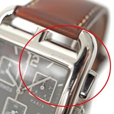 Hermes CC1.910 Cape Cod Chronograph Silver Brown Leather Watch Ladies Size 32mm 10