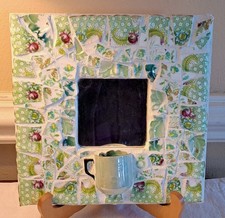 Mosaic Mirror 10" x 10" Genuine Pique Assiette Hand Made Antique Porcelain USA