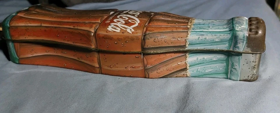 Vintage Collectible COCA COLA Bottle Shaped Tin w/ Lid Good Shape  - Image 3 of 4