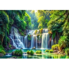 Forest Waterfall Diamond Art Kit DIY Landscape Wall Decor 12 x 16 Inch