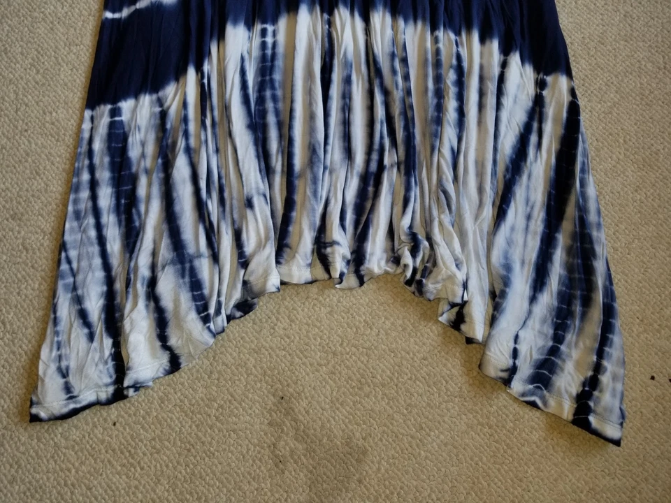 Falda Mujer-DISEÑO HISTORIA-azul marino/blanco tie-dye tejido asimétrico pull-on maxi-XL Foto 2 de 4