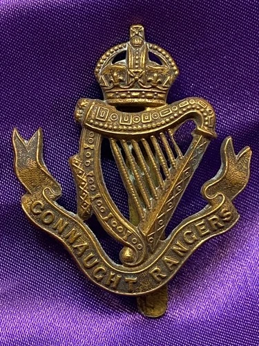 Genuine WW1 The Connaught Rangers GM Cap badge w/slider & strengtheners