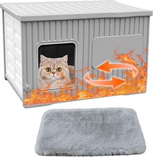 Plastic Cat House Outdoor  Indoor, Feral Cat Houses with Mat, Waterproof Outdoo
