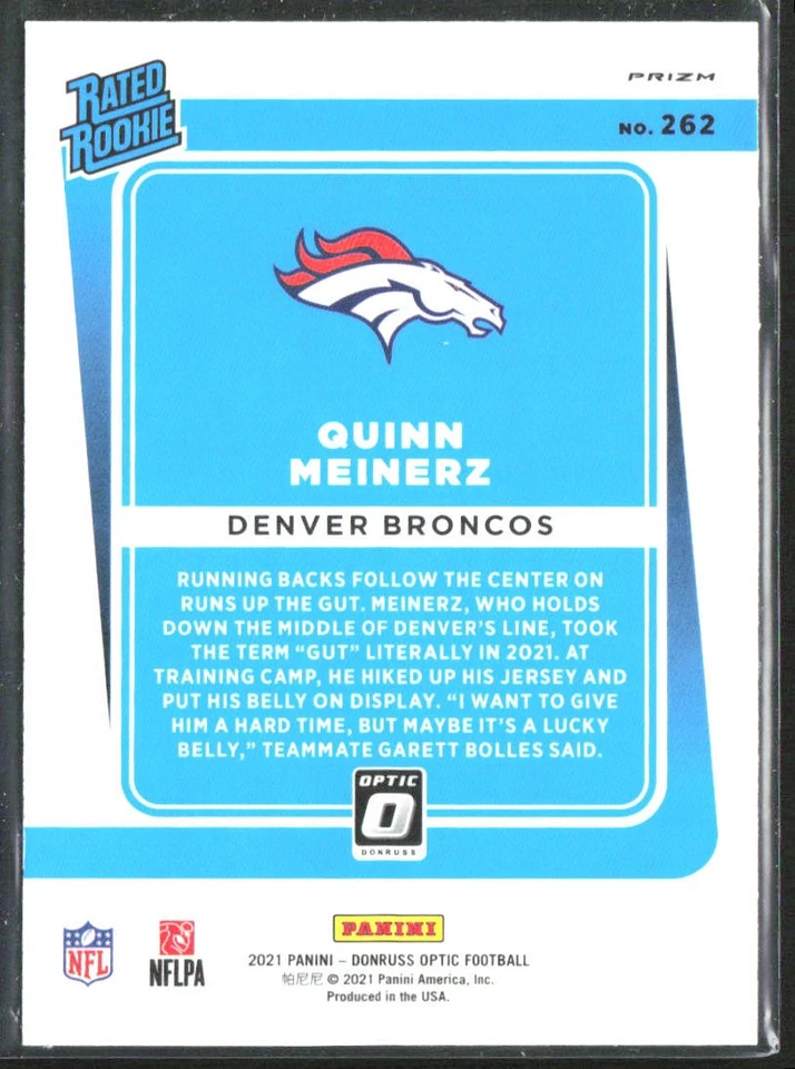 2021 Donruss Optic #262 Quinn Meinerz Purple Shock - Image 2 of 2