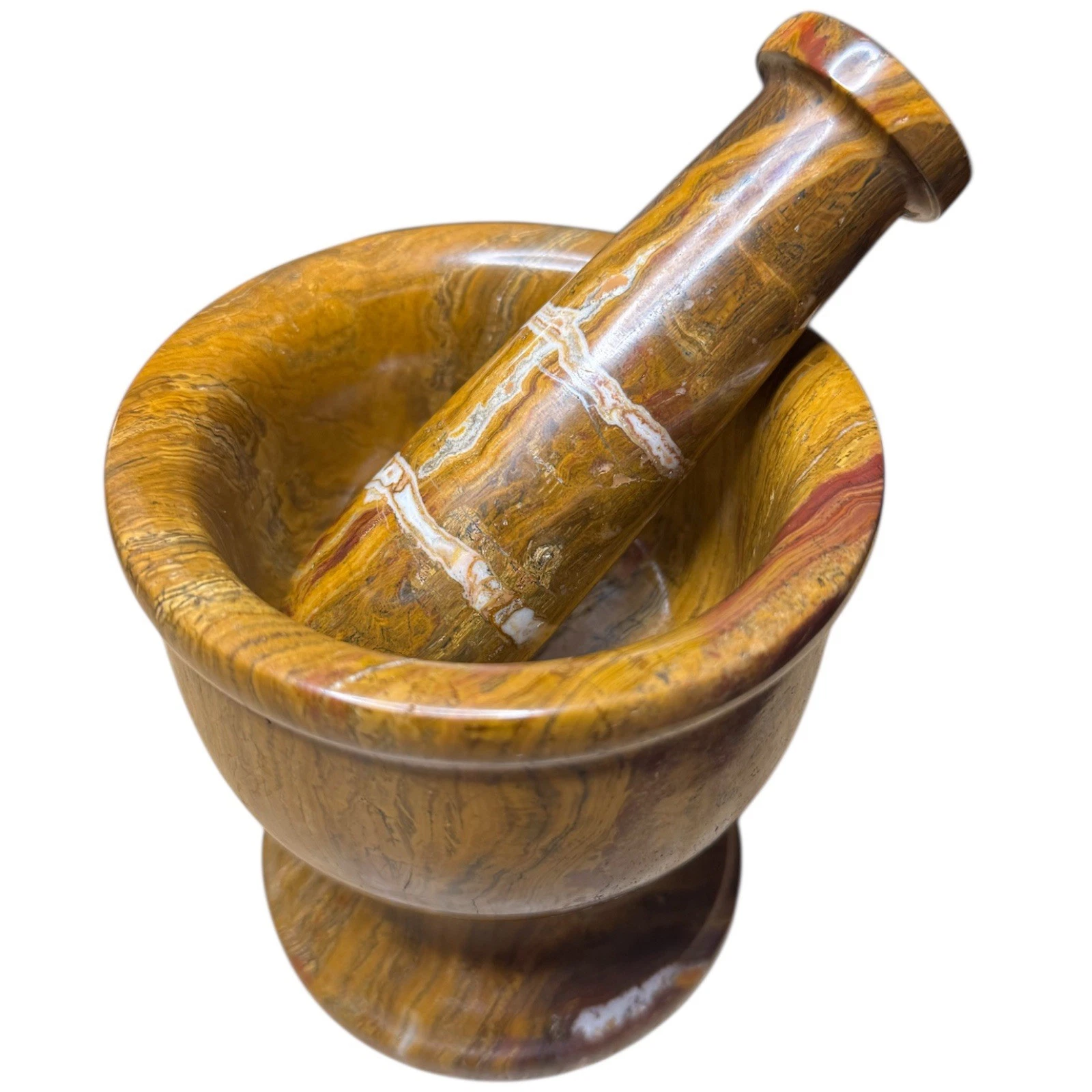 Brown Onyx Marble Stone Mortar and Pestle 4'' x4" polished