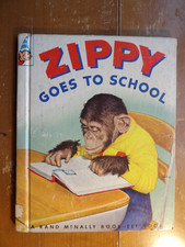 ZIPPY GOES TO SCHOOL VINTAGE RAND MCNALLY ELF 1954 1st Ed. Monkey book