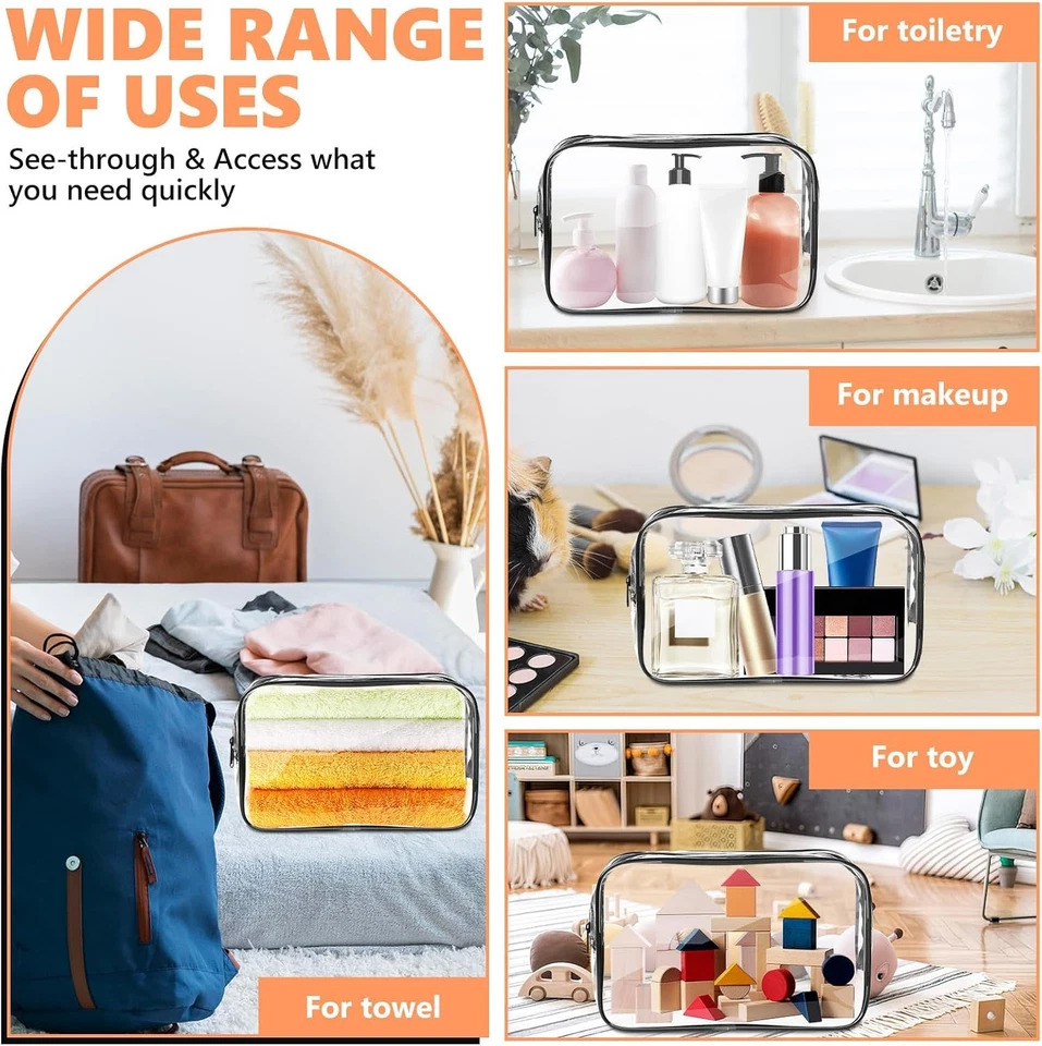 2x Bolsa de aseo transparente Bolsas de maquillaje Aprobado por la TSA Resistente al agua Organizador de viaje Foto 3 de 4