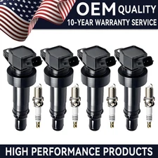 OEM 4X Ignition Coil + Iridium Spark Plug For Hyundai Accent Kia Soul 1.6L UF652
