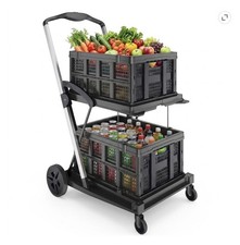 Collapsible Folding Shopping Cart with Wheels and Storage Crate Black