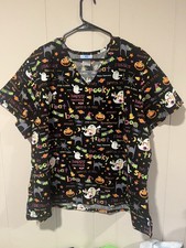 SB Scrub Top Women  s 3XL Halloween Spooky Ghost Pumpkin