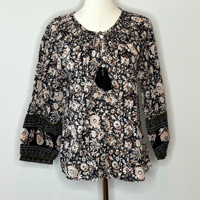 Cleobella Hazel Black & Cream Floral Print Organic Cotton Blouse Womens Size XS 