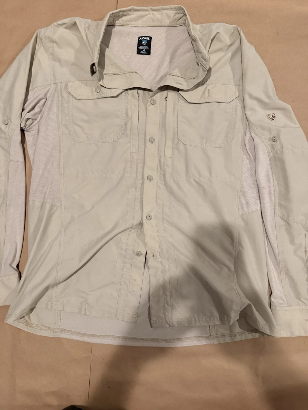 Kuhl Men's Medium Button Front Shirt Beige Outdoor Hiking Travel