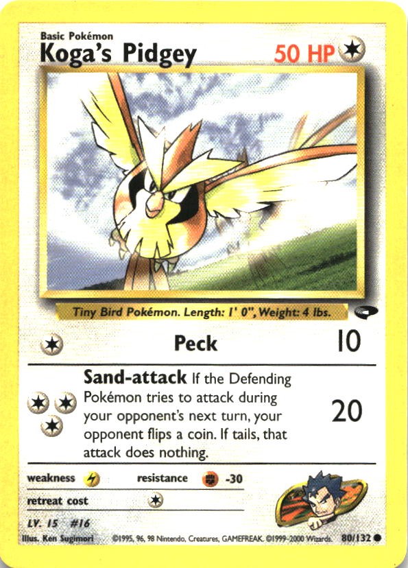 Koga's Pidgey 80/132 Common Gym Challenge Pokemon Unlimited Lightly Played