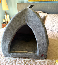 Best Pet House Covered Tent Pet Bed, Gray Polyester, Removable Cushion, S