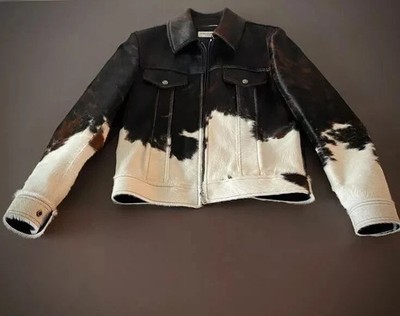 Men's Cowhide Hair-On Jacket Real Pony Skin Natural Brown and White Hide Jacket