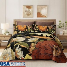Bohemian Floral Quilt Set Reversible Lightweight Bedspread W/ Pillow Shams New