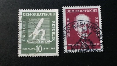DDR Michel Nr.626 + 627 ; 100. Geburtstag von Max Planck rundgestempelt von 1958 - Bild 1 von 4