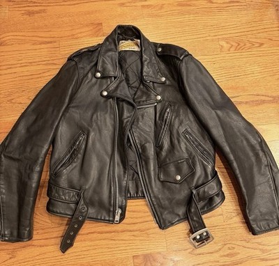 Schott of NYC Vintage Black Leather Motorcycle Jacket 618 Size 44 Made In USA