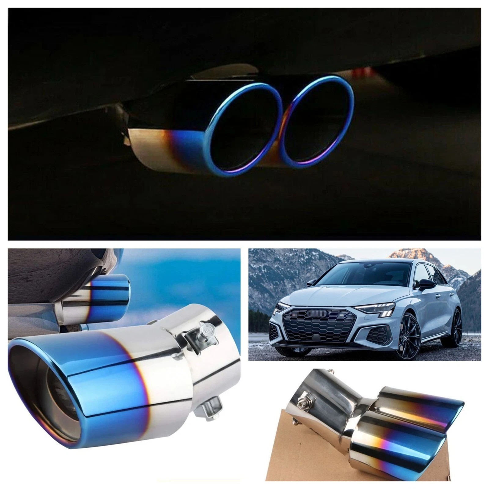 Ombre Blue Car Rear Exhaust Pipe Tail Muffler Tip Auto Accessories Replace Kit