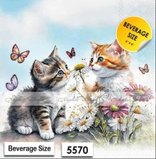 (5570) TWO Paper BEVERAGE / COCKTAIL Decoupage Art Craft Napkins - KITTENS CATS