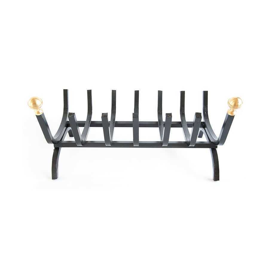 Grille de brûleur à bois pour cheminée en fer et poignées en laiton