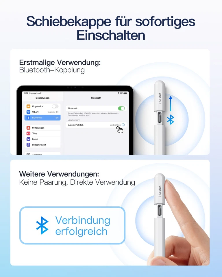 Inateck Apple Pencil Stylus Pen Stift iPad Magnetisch mit Ersatzspitz 2018-2025 - Bild 4 von 4