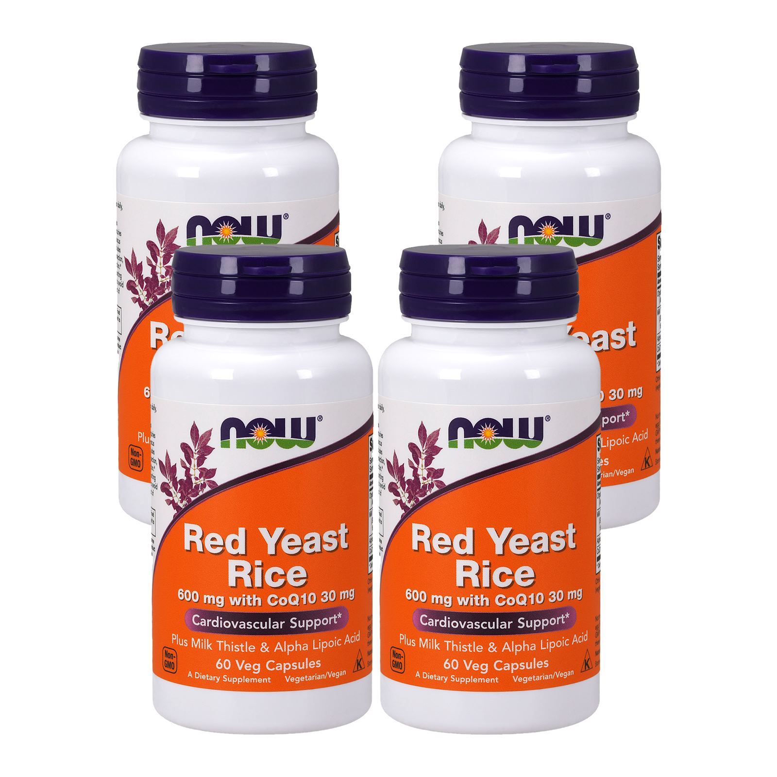 4 x NOW FOODS Arroz de Levadura Roja 600 mg con CoQ10 30 mg 60 VCaps