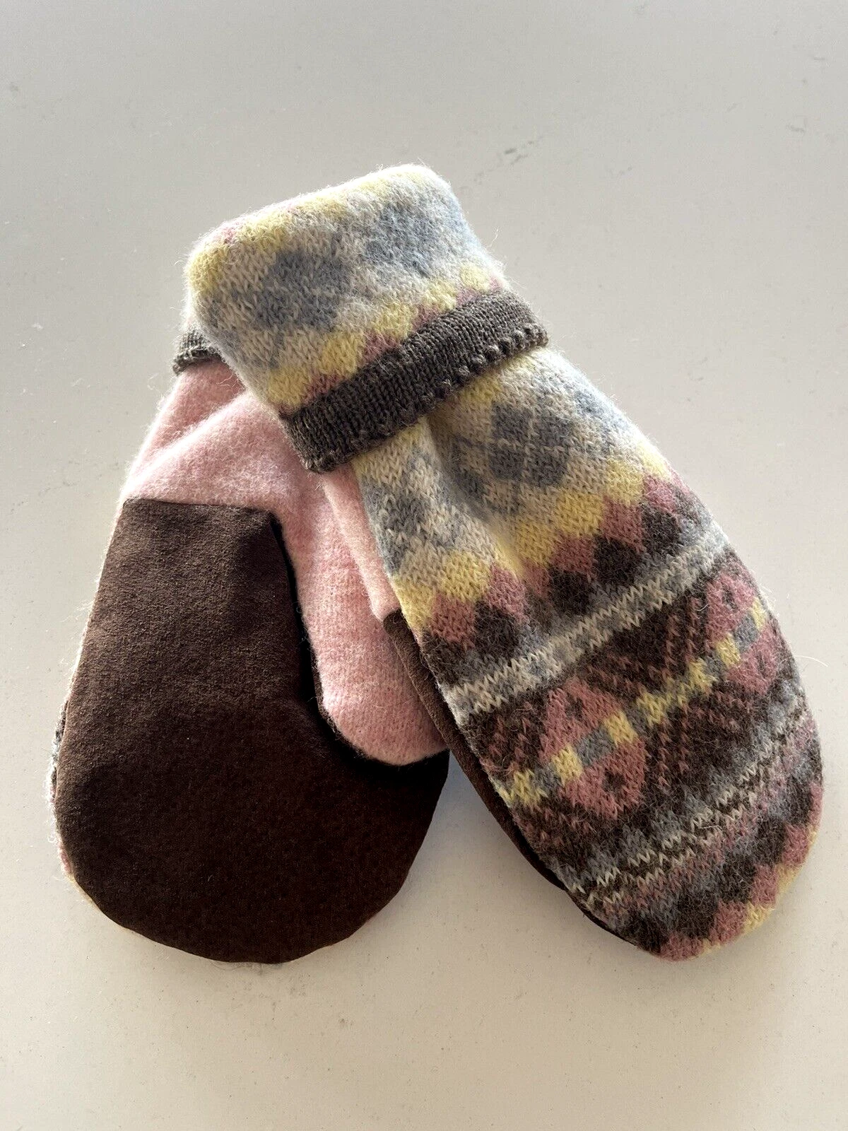 Handmade 100% Wool/leather Mittens Up-Cycled Sweaters w/NEW fleece lining