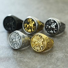 Dragon Slaying Warrior Knight St. George Ring Stainless Steel Celtic Knot Ring