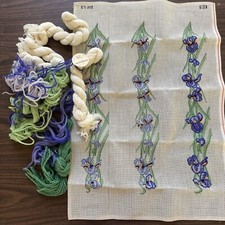 Beautiful Needlepoint Canvas of Iris with Yarn