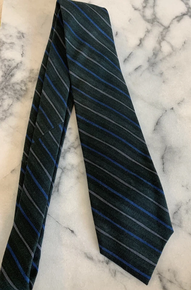 Corbata tejida Isaia 100 % lana verde gris azul a rayas hecha en Italia nueva con etiquetas Foto 2 de 4