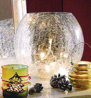 Crackle Glass Bowl With String Lights Crackle Glass Bowl With String Lights