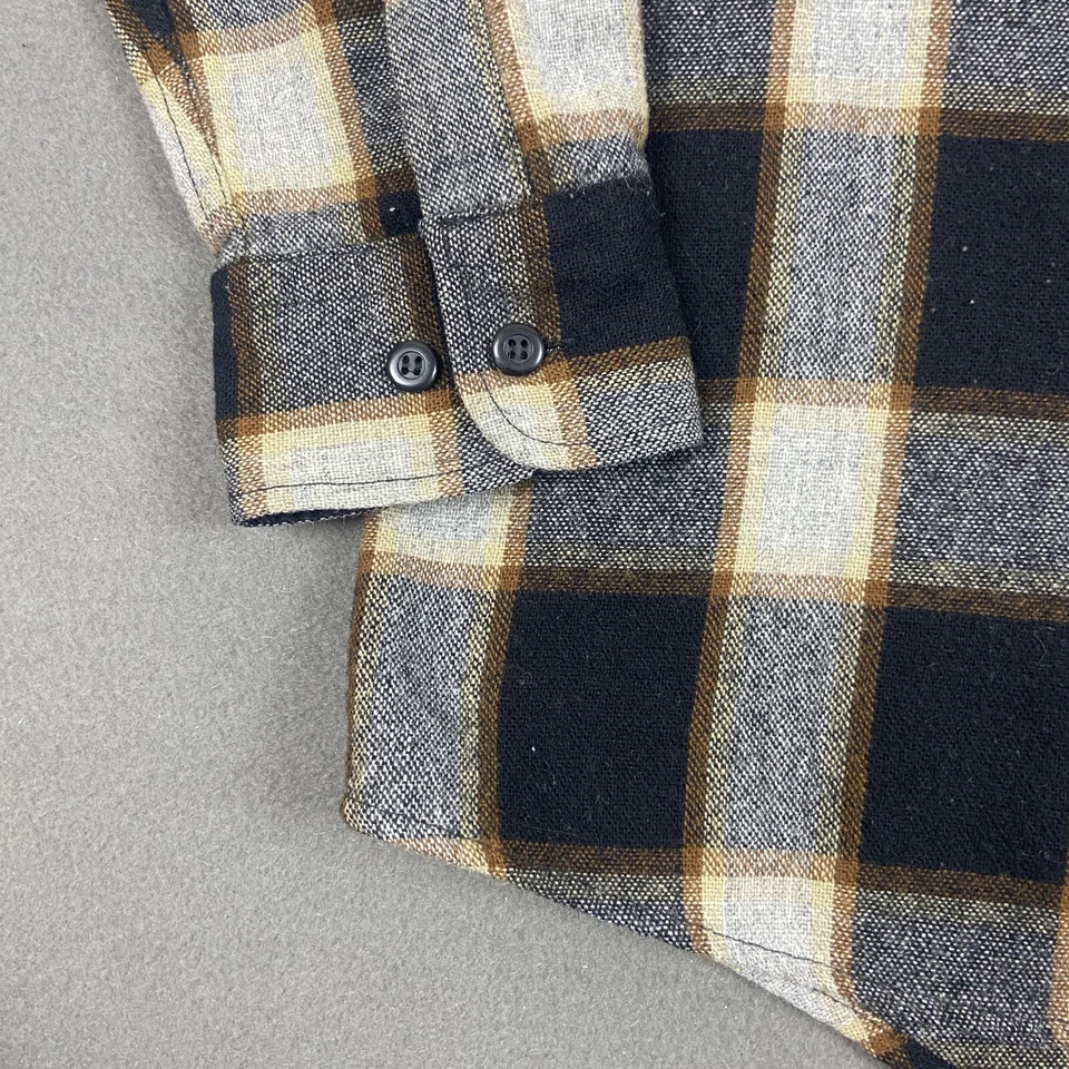 Vintage Fieldmaster Flannel Shirt Mens Medium Black Plaid Wool Blend Button Up - Image 4 of 4