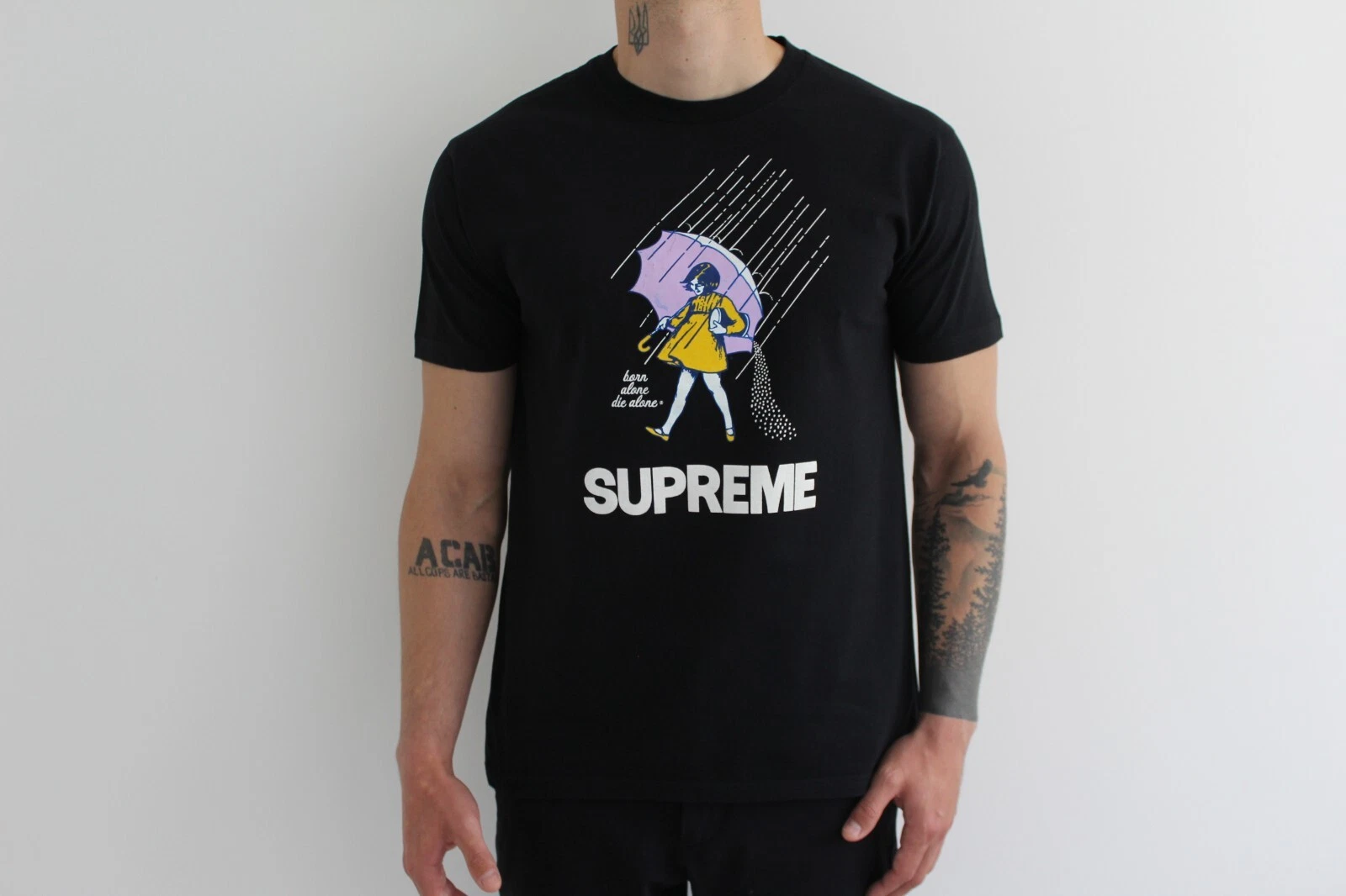 T shirt noir Supreme 2010 Morton Salt Born Alone Die Alone Jawbreaker taille M