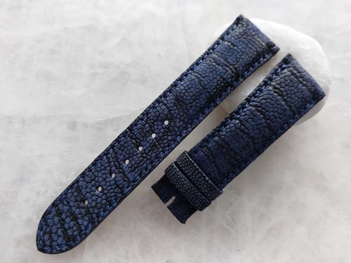 21mm/18mm Genuine Real Navy Blue Ostrich Leather Padded Watch Strap Band