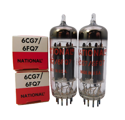 Matched Pair NATIONAL by SYLVANIA 6CG7 6FQ7 Long Plate Valves NOS